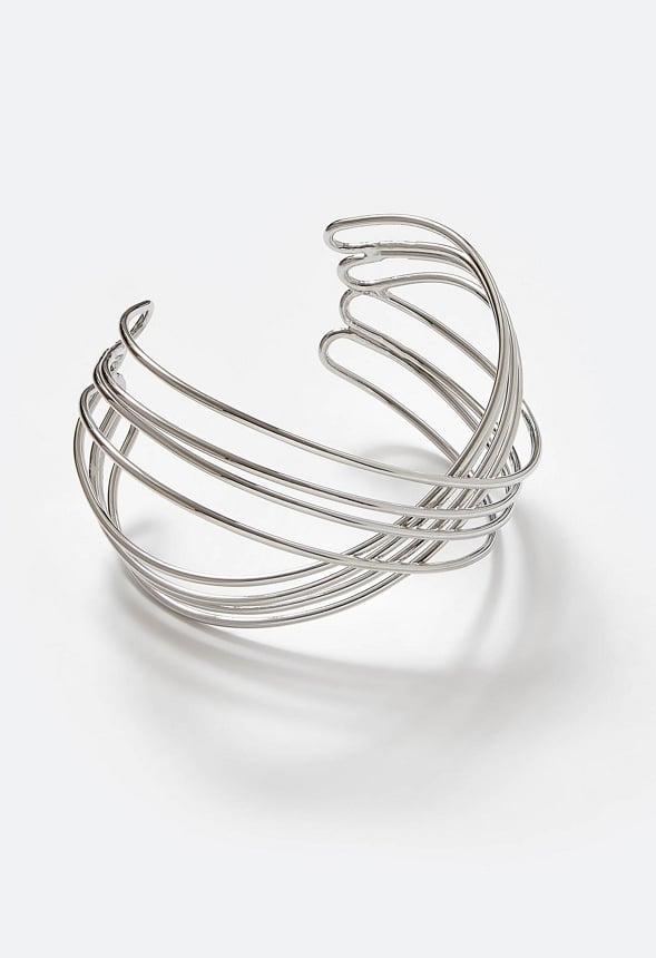 Gio Adjustable Multi Wired Criss Cross Cuff Bracelet Silver