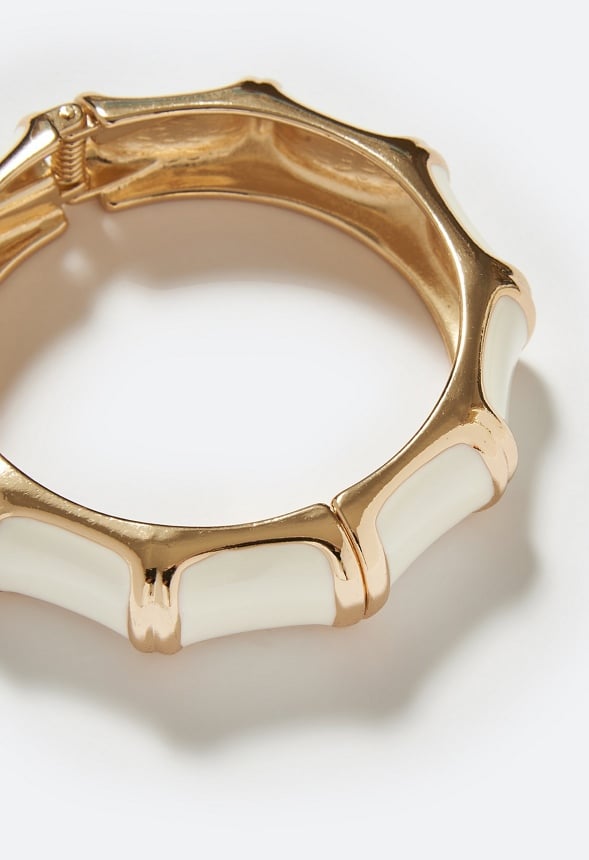 Alani Enameled Hinged Bangle Cream/Gold