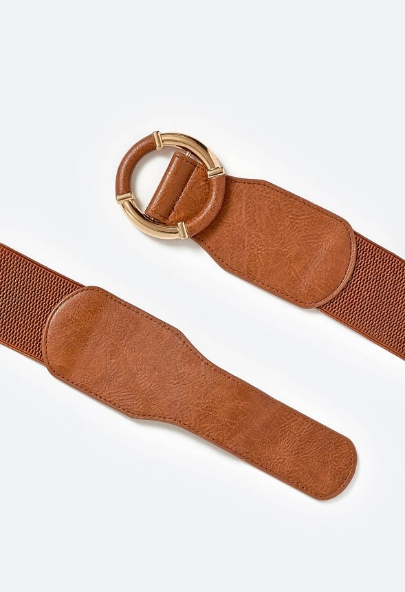 Liu Elastic Waist Belt With Metal Ring Detail Tan/ Gold