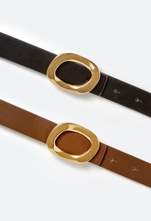 2-Pack Cara Organic Shape Buckle Belts Brown/ Black