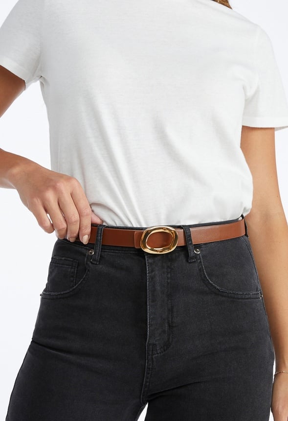 2-Pack Cara Organic Shape Buckle Belts Tan/ Black