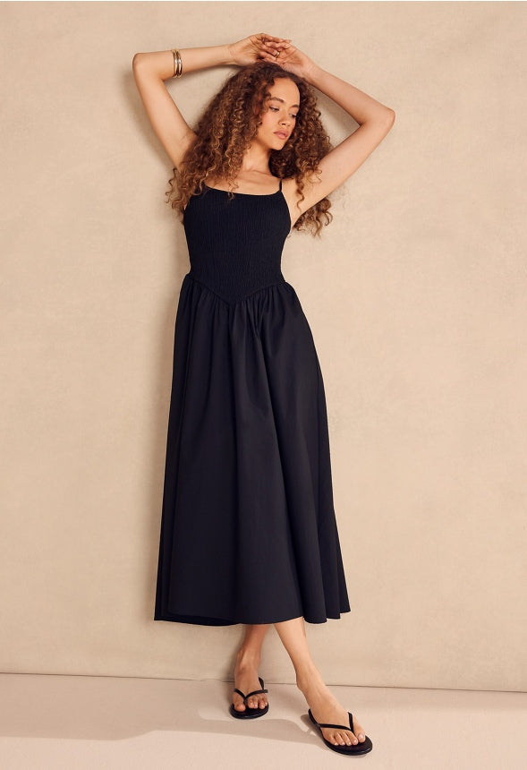 Smocked Poplin Maxi Dress Black Caviar