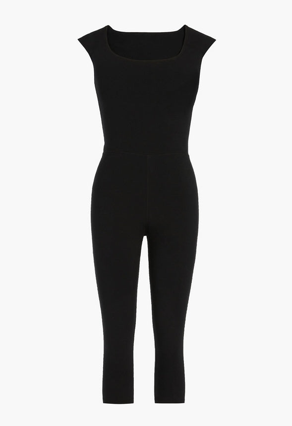 Square Neck Capri Jumpsuit Black Caviar