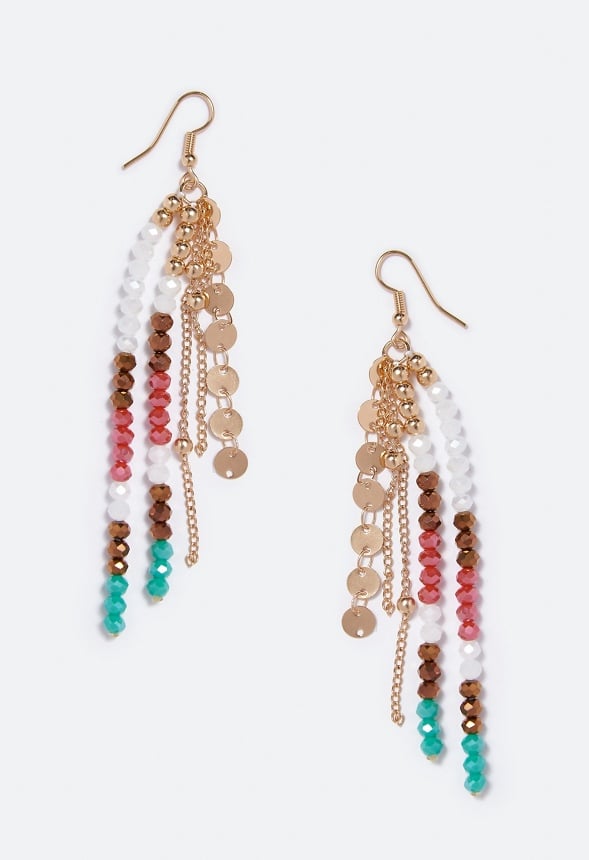 Jessica Beads and Chain Strand Earrings Pink/ Teal/ Gold