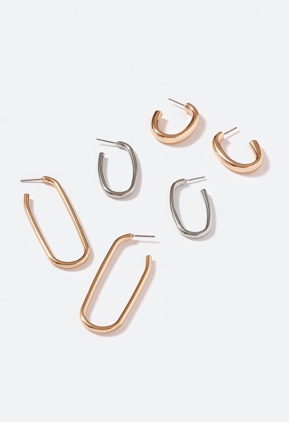 3-Pair Pack Vida Oval Hoop Earrings Gold/ Silver