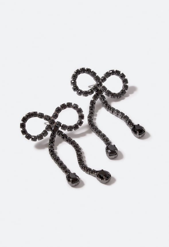 Skye Glass Stones & Teardrop Bow Stud Earrings Jet/ Gunmetal