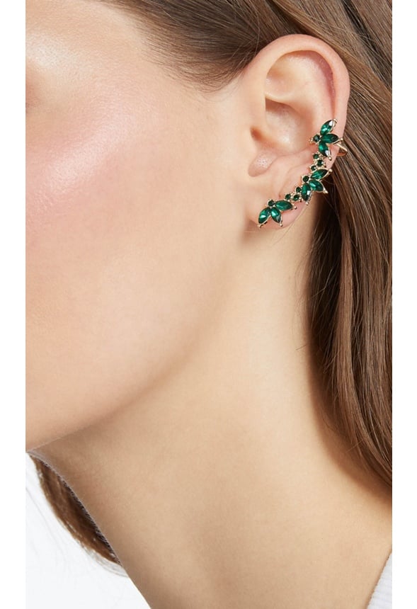 Mina Glass Navette Stone Ear Climber Emerald/ Gold