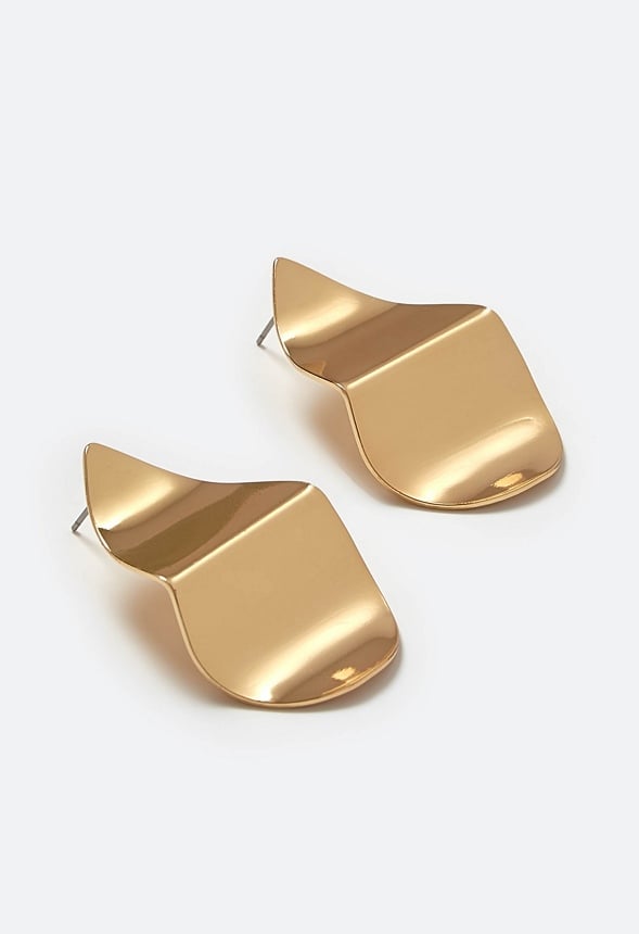 Hana Crinkled Effect Smooth Petal Shape Stud Earringsarri Gold