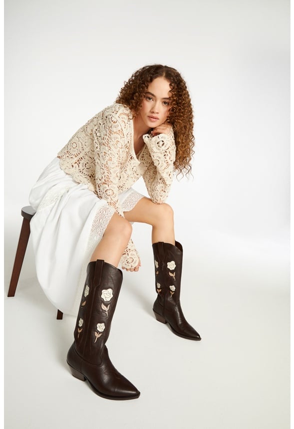 Flora Western Boot Cacao Brown