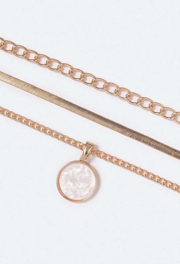Isla Layered Pearl Oval Drop Necklace Gold