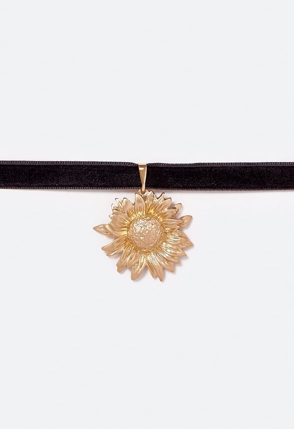 Noa Sunflower Cord Necklace Black/ Gold