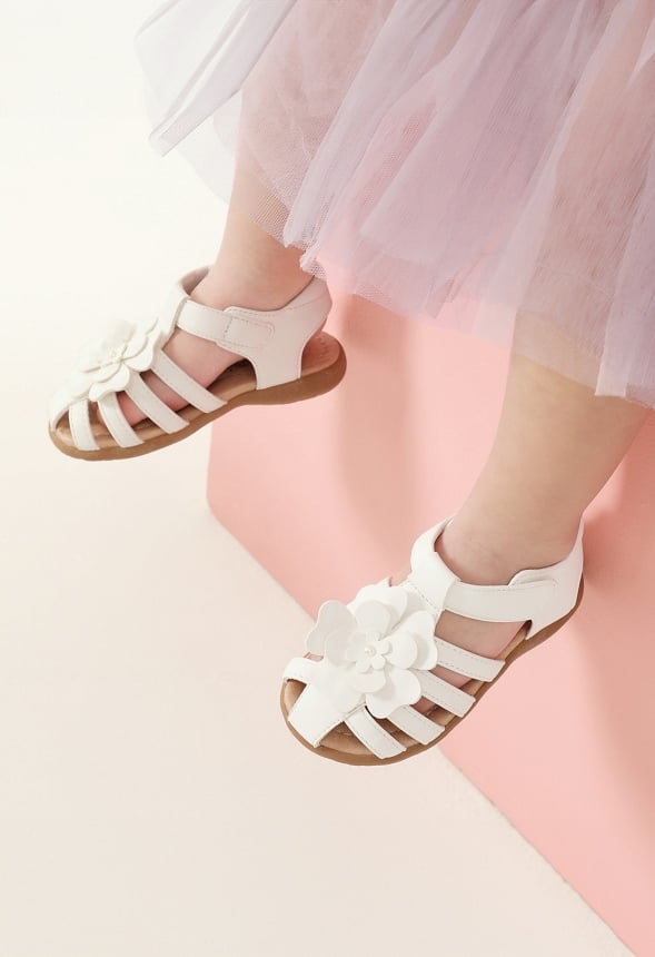 Flower Flat Sandals White