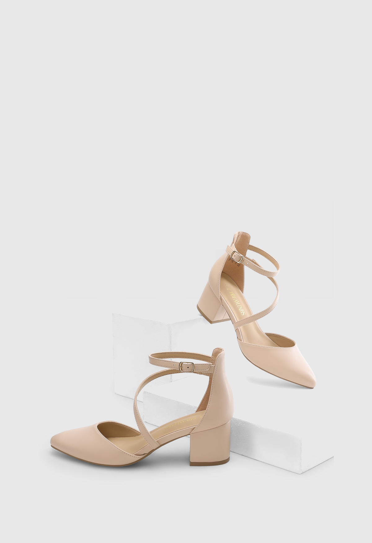 Women’s Closed Pointed Low Chunky Heels Ankle Strap Dress Pumps