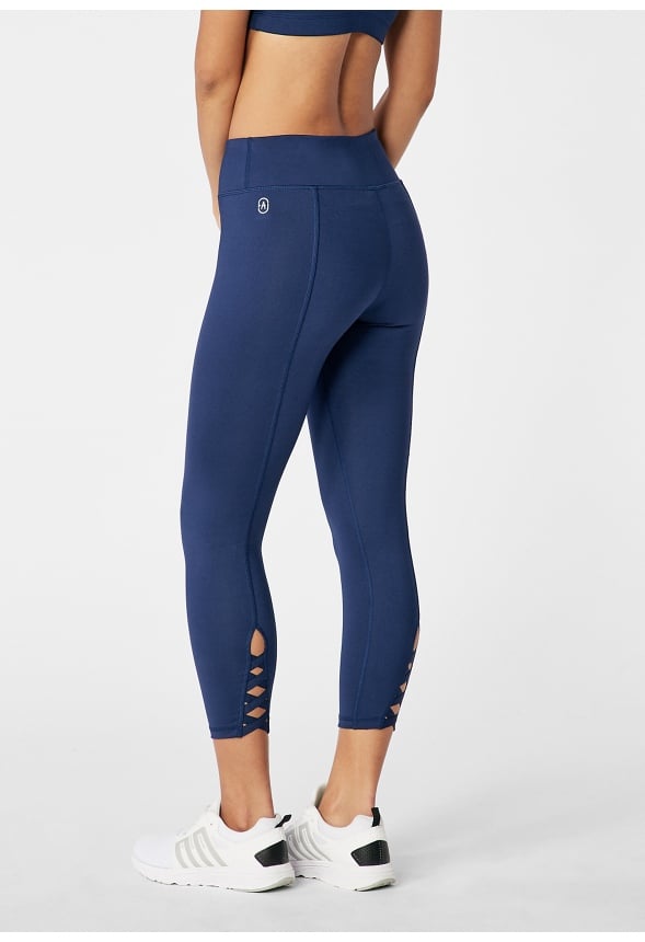 Cropped Back Cutout Active Leggings Dark Indigo