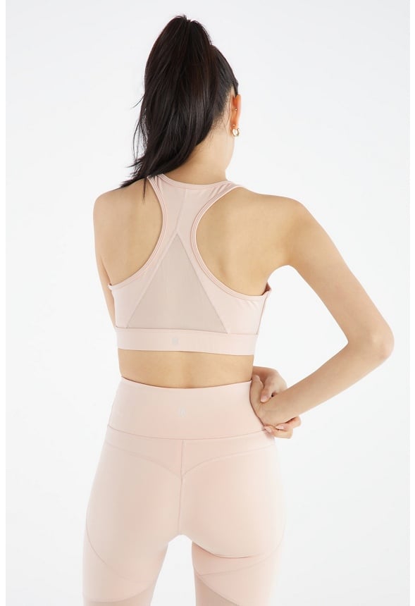 Mesh Insert Twist Front Active Sports Bra Rose Smoke
