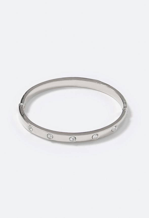 Carla Hinged Stone Set Bangle Crystal/ Silver