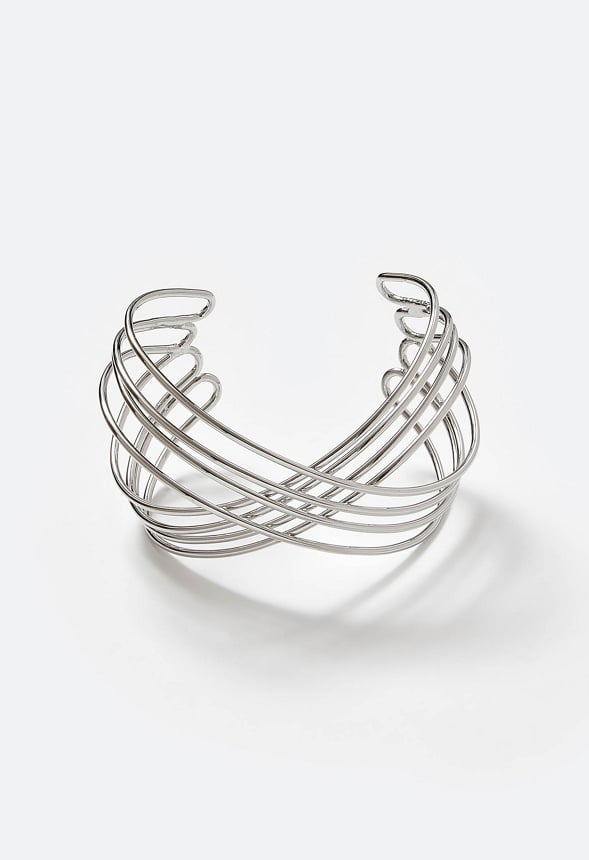Gio Adjustable Multi Wired Criss Cross Cuff Bracelet Silver