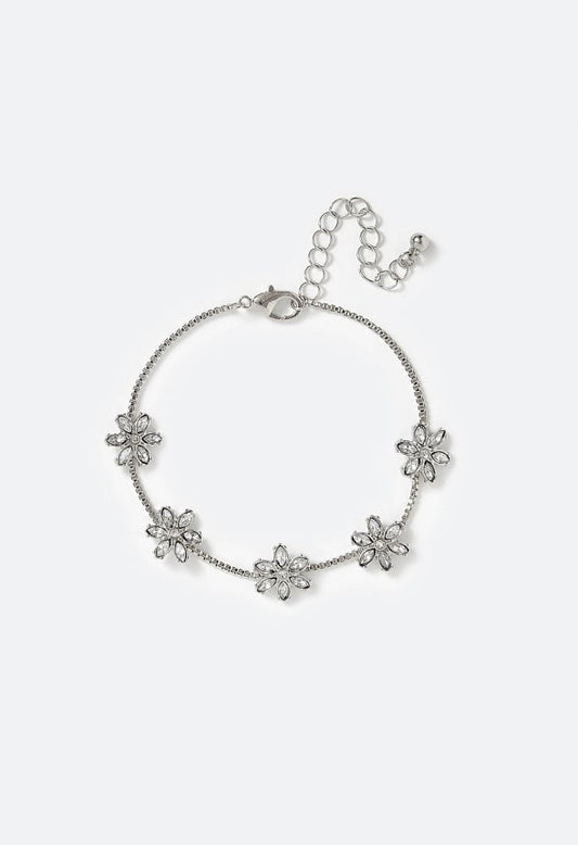 Zoe Glass Stones Flower Motif Bracelet Crystal/ Silver