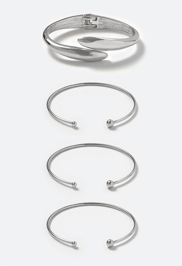 Mare Adjustable Mixed Cuff And Open Bangle Pack Silver