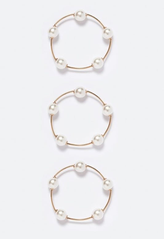 3-Pack Elena Spaced Pearl Stretch Bracelets Cream/ Gold