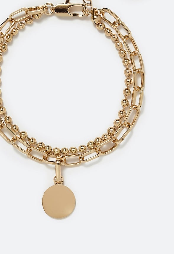 2-Row Iola Chain Bracelets Pack With Interchangeable Charm Gold