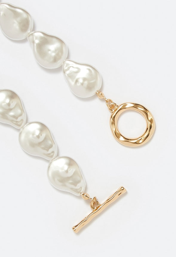 Mai Irregular Pearls And T-Bar Bracelet Cream/ Gold