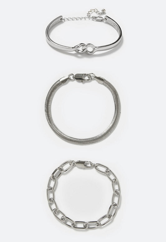 Rox Multi Chains Bracelets Pack Silver