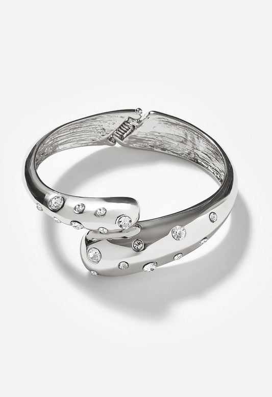 Adley Smooth Hinged Bangle with Glass Stone Detail Crystal/Silver