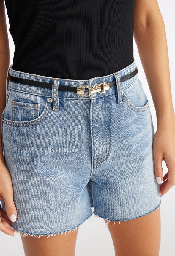 Kenia Slim Belt With Horse Bit Buckle Detail Black