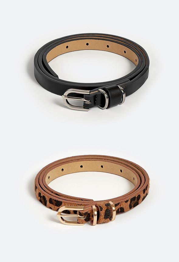 2-Pack Nell Animal Print And Black Belts Brown/ Black