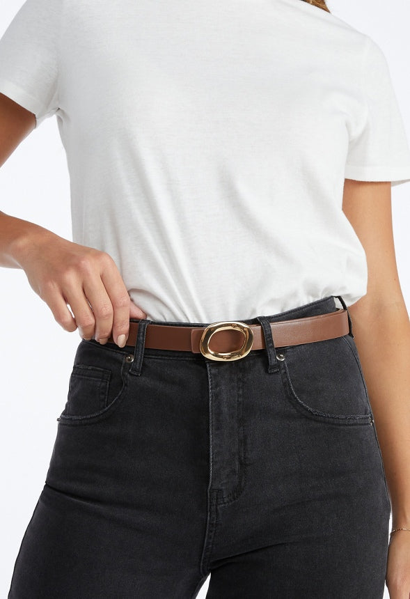 2-Pack Cara Organic Shape Buckle Belts Brown/ Black