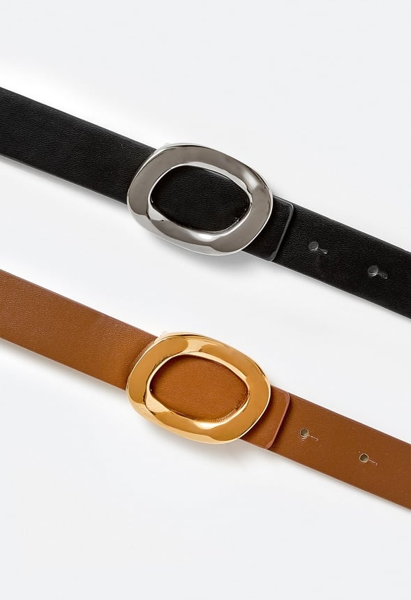 2-Pack Cara Organic Shape Buckle Belts Tan/ Black