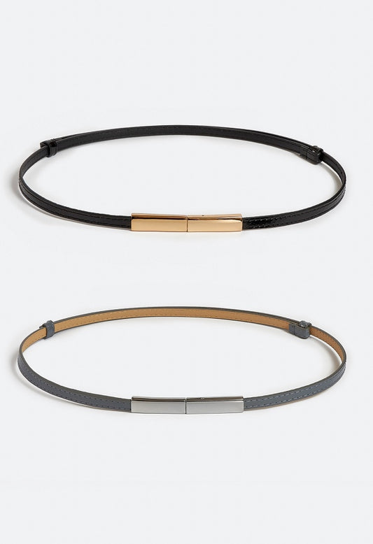 2-Pack Elia Adjustable Belts With Smooth Fine Metal Buckle Silver/ Black