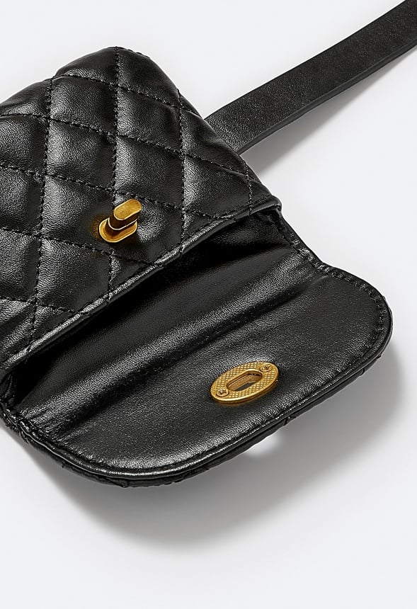 Indy Quilted Faux Leather Belt Purse With Removable Purse Gold/ Black