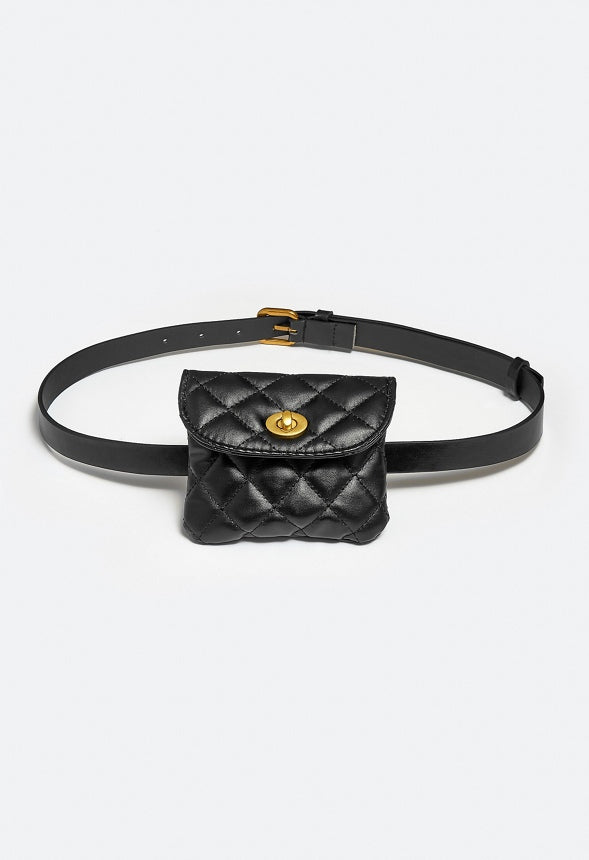 Indy Quilted Faux Leather Belt Purse With Removable Purse Gold/ Black