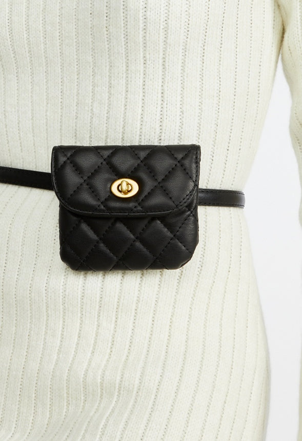 Indy Quilted Faux Leather Belt Purse With Removable Purse Gold/ Black