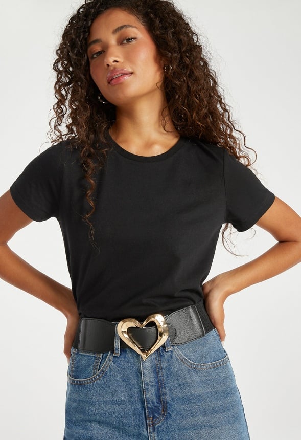 Edna Organic Heart Buckle Jeans Belt Black/ Gold