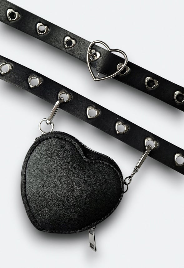 Alena Heart Buckle Purse Belt Black/ Silver
