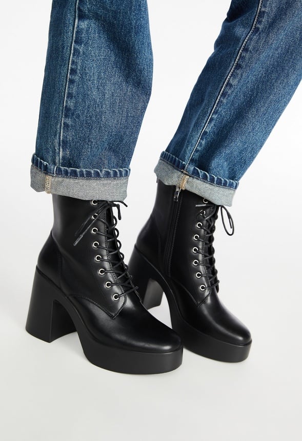 Letty Block Heeled Lace-Up Ankle Boot Black