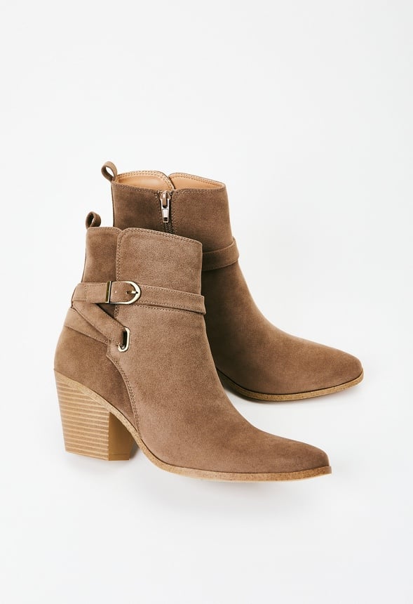 Della Block Heeled Bootie Taupe