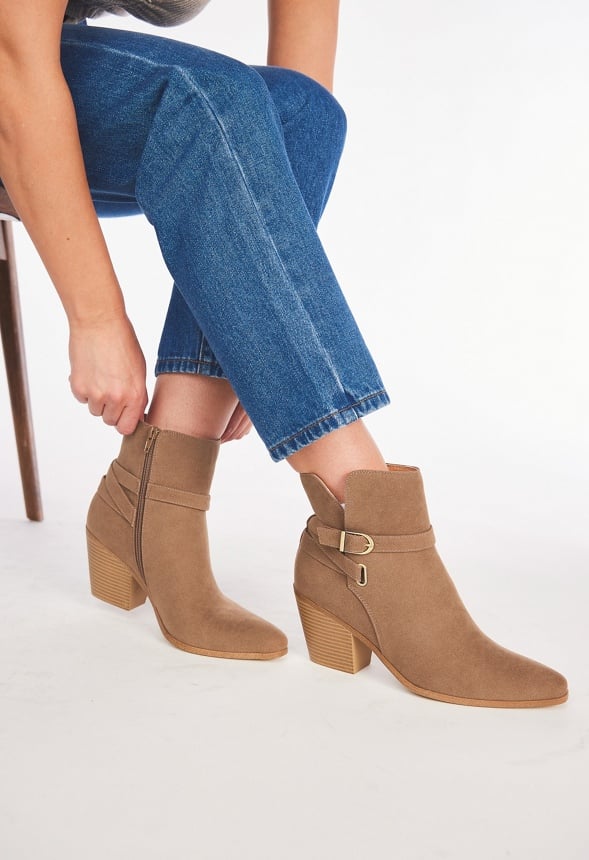 Della Block Heeled Bootie Taupe