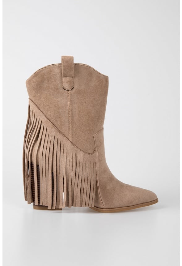 Maisie Fringed Cowboy Boot Taupe