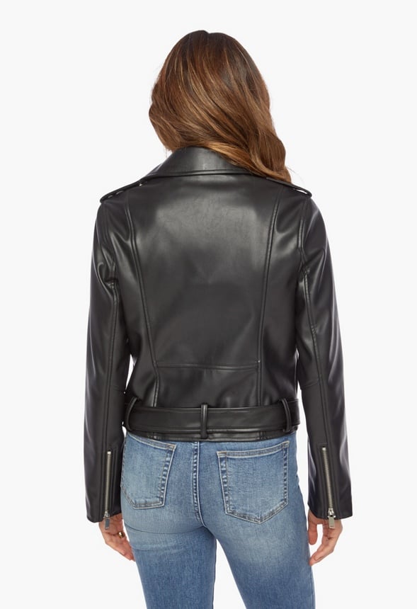 Faux Leather Moto Jacket Black