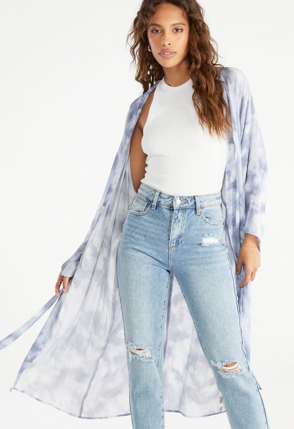 Longline Summer Kimono Blue Watercolor
