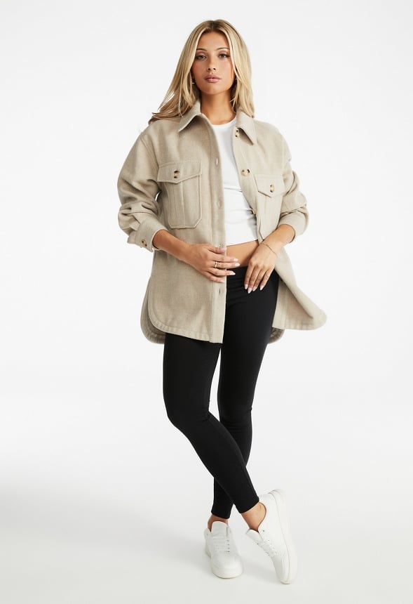 Wool Blend Boyfriend Shacket Oatmeal Heather