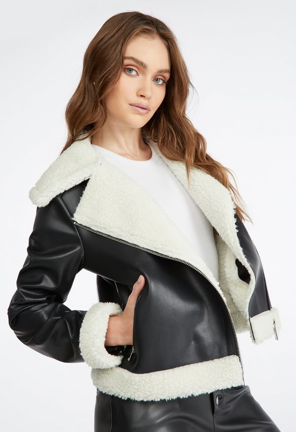 Shearling Moto Jacket Black Caviar