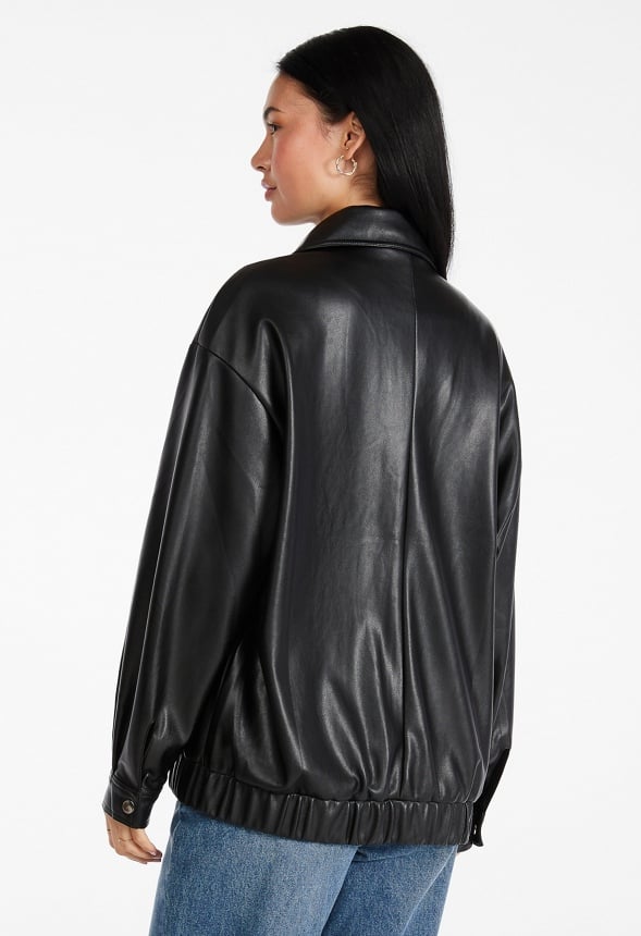 Faux Leather Oversized Bomber Black Caviar
