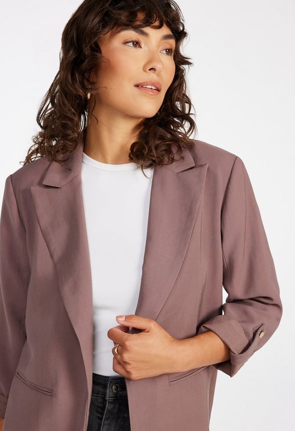 Rolled Sleeve Blazer Dark Mauve