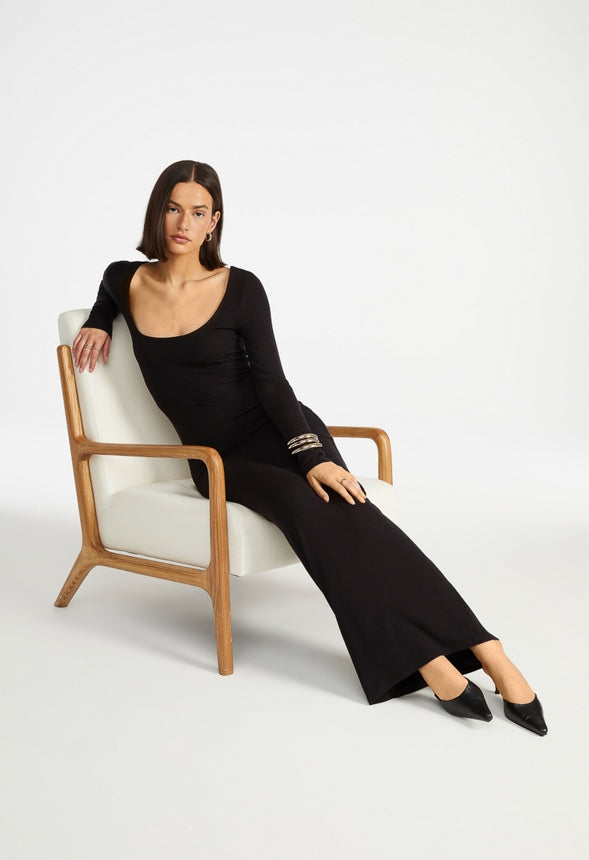 Square Neck Long Sleeve Maxi Dress Black Caviar