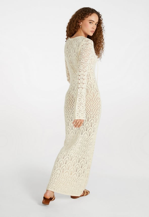 Lace-Up Crochet Dress Marshmallow White